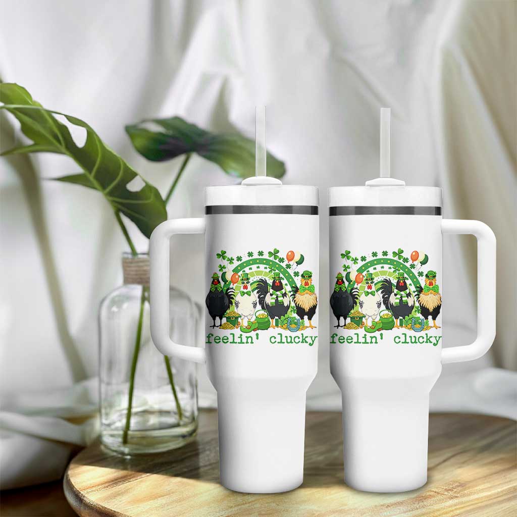 Funny St Patricks Day Chicken Shamrock Tumbler With Handle Feelin Clucky Hen Lucky Clover Pun Irish Humor