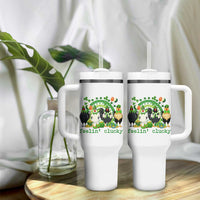 Funny St Patricks Day Chicken Shamrock Tumbler With Handle Feelin Clucky Hen Lucky Clover Pun Irish Humor