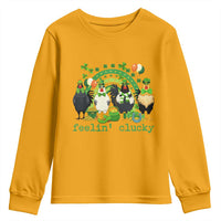 Funny St Patricks Day Chicken Shamrock Youth Sweatshirt Feelin Clucky Hen Lucky Clover Pun Irish Humor