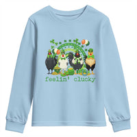 Funny St Patricks Day Chicken Shamrock Youth Sweatshirt Feelin Clucky Hen Lucky Clover Pun Irish Humor