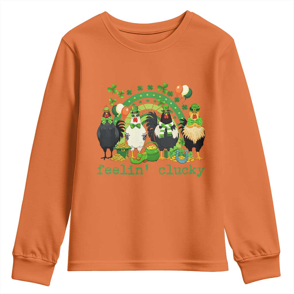 Funny St Patricks Day Chicken Shamrock Youth Sweatshirt Feelin Clucky Hen Lucky Clover Pun Irish Humor