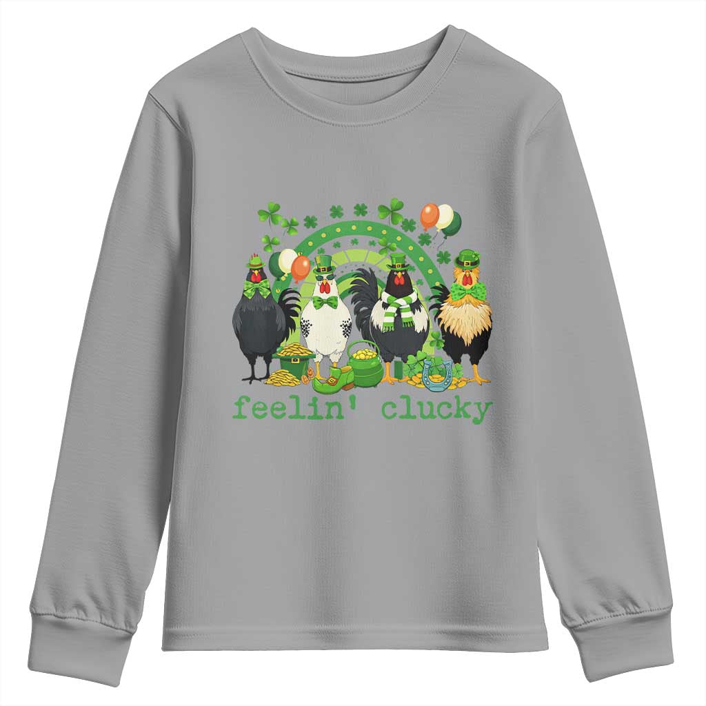 Funny St Patricks Day Chicken Shamrock Youth Sweatshirt Feelin Clucky Hen Lucky Clover Pun Irish Humor