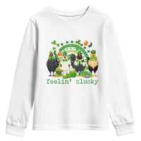Funny St Patricks Day Chicken Shamrock Youth Sweatshirt Feelin Clucky Hen Lucky Clover Pun Irish Humor