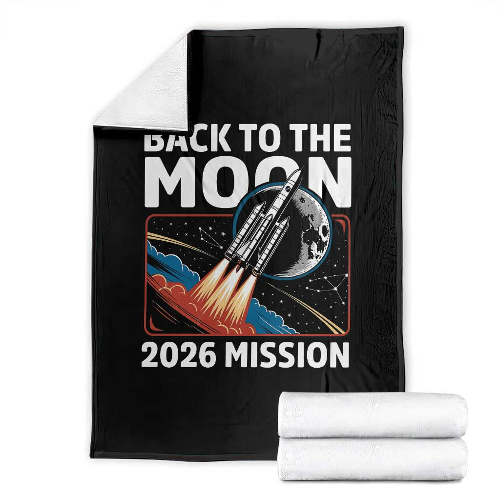 Back to the Moon 2026 Mission Throw Blanket Retro Rocket Launch Lunar Orbit Space Enthusiasts