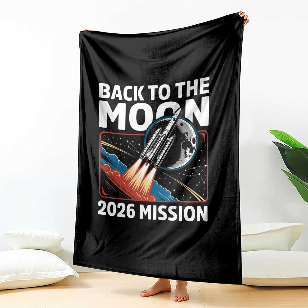 Back to the Moon 2026 Mission Throw Blanket Retro Rocket Launch Lunar Orbit Space Enthusiasts
