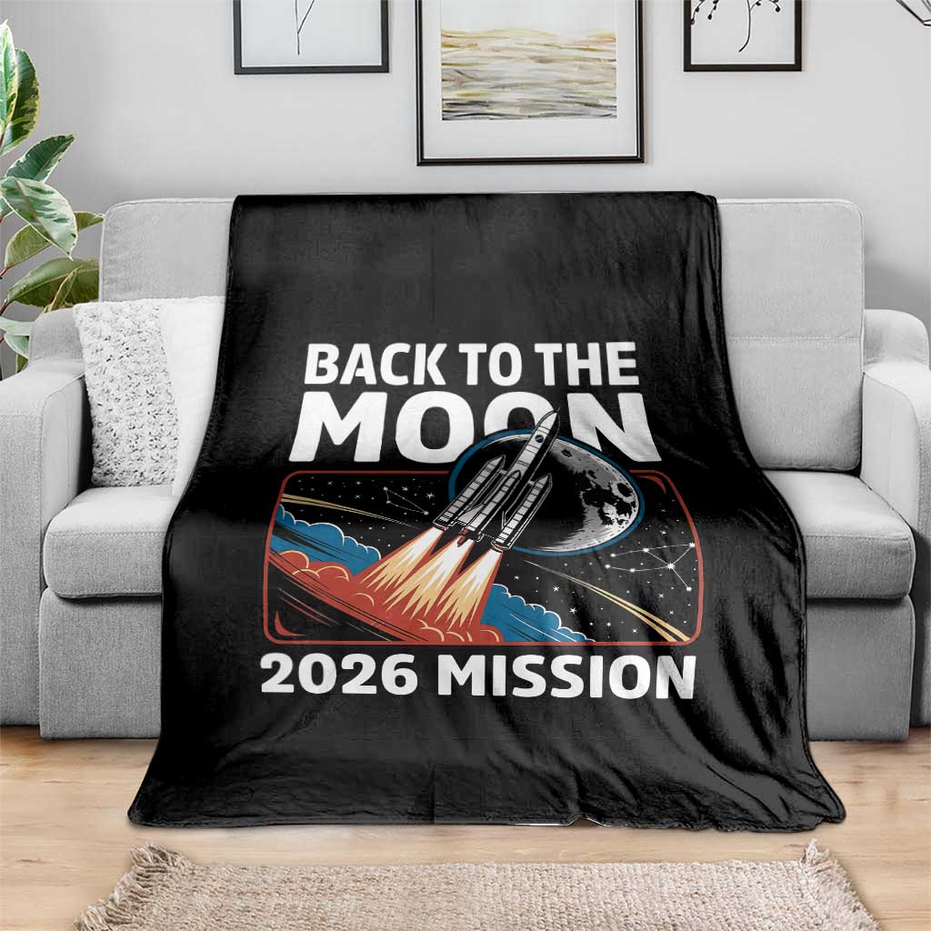 Back to the Moon 2026 Mission Throw Blanket Retro Rocket Launch Lunar Orbit Space Enthusiasts