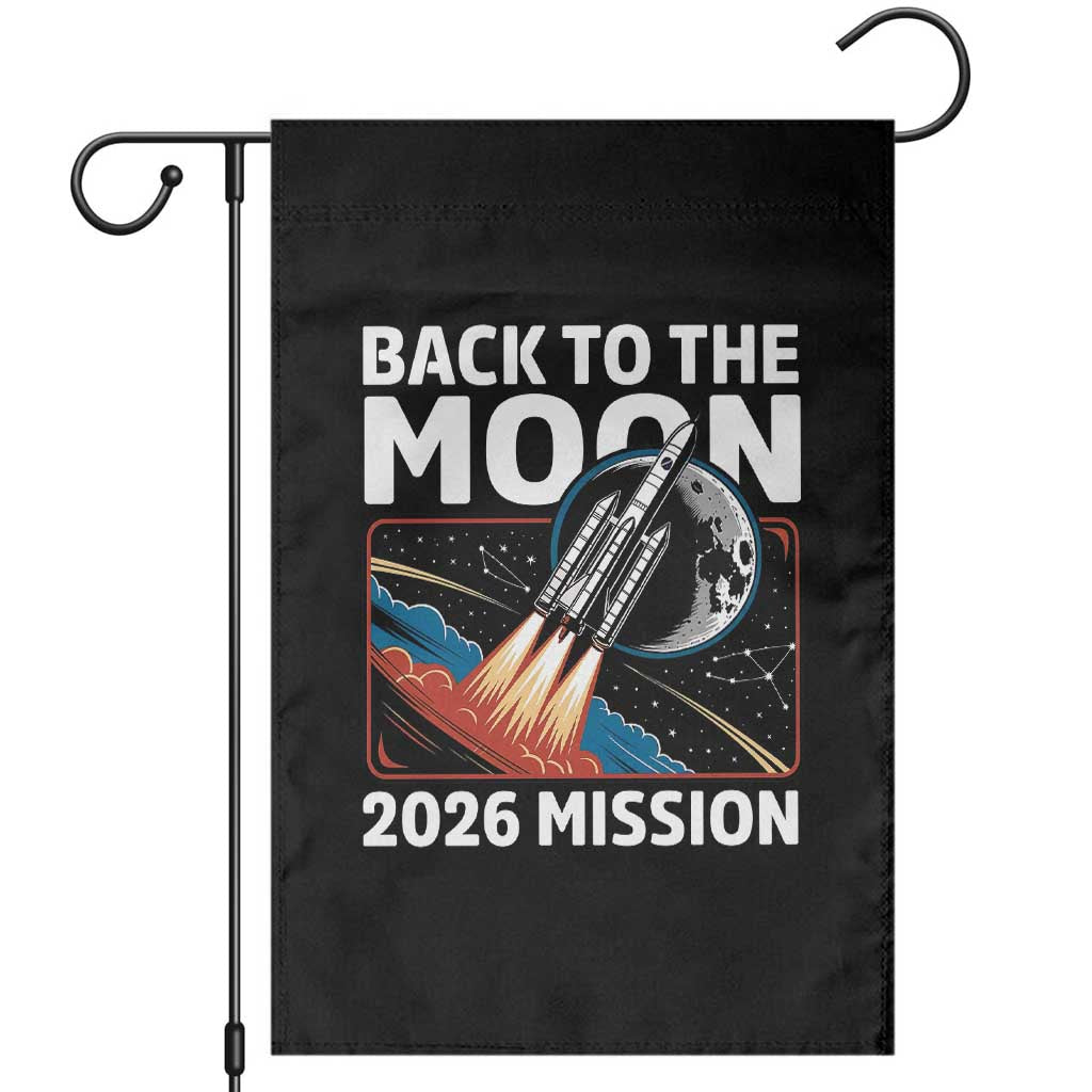 Back to the Moon 2026 Mission Garden Flag Retro Rocket Launch Lunar Orbit Space Enthusiasts