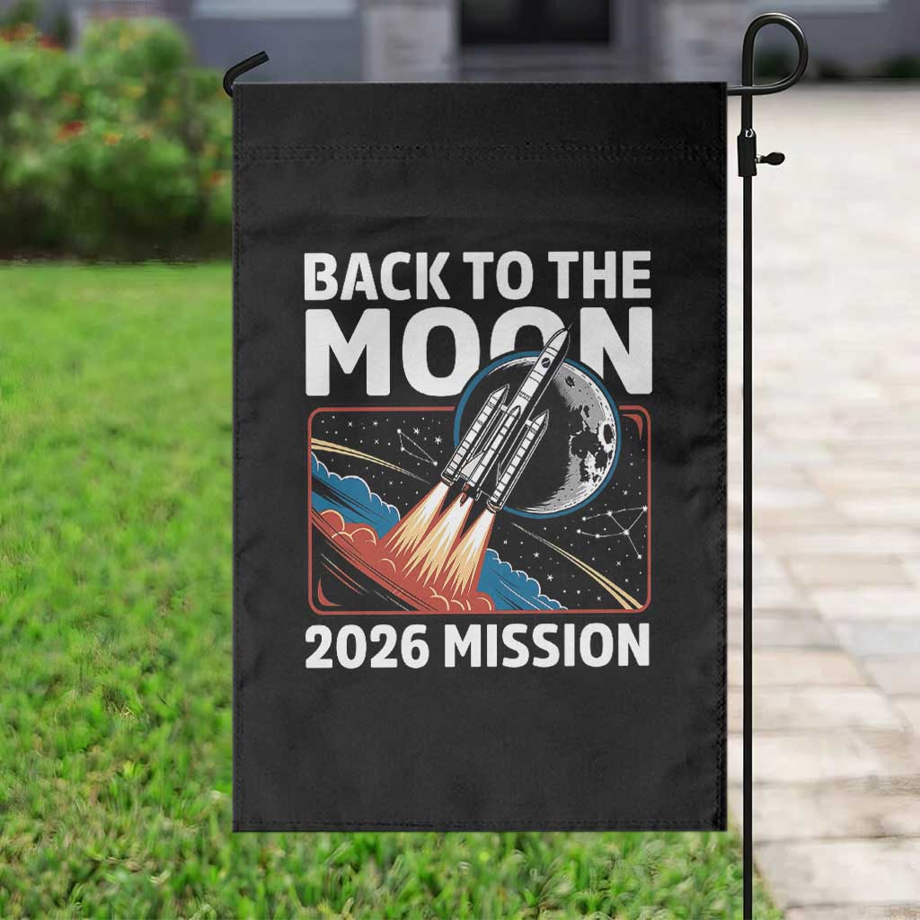 Back to the Moon 2026 Mission Garden Flag Retro Rocket Launch Lunar Orbit Space Enthusiasts