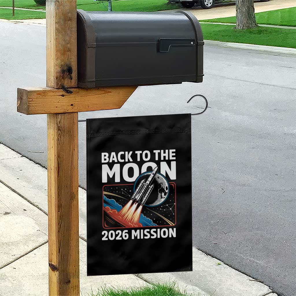 Back to the Moon 2026 Mission Garden Flag Retro Rocket Launch Lunar Orbit Space Enthusiasts