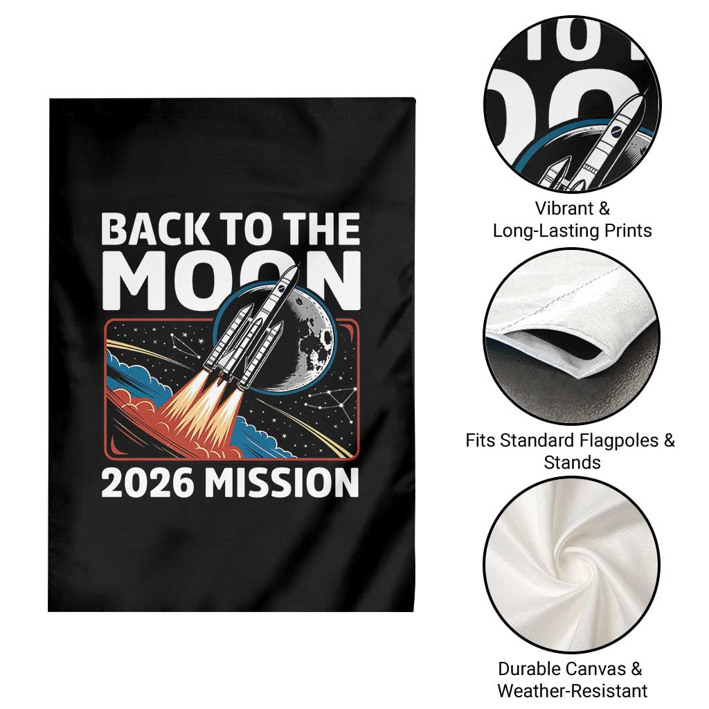 Back to the Moon 2026 Mission Garden Flag Retro Rocket Launch Lunar Orbit Space Enthusiasts