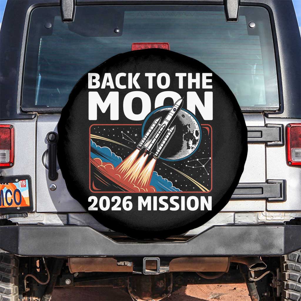 Back to the Moon 2026 Mission Spare Tire Cover Retro Rocket Launch Lunar Orbit Space Enthusiasts