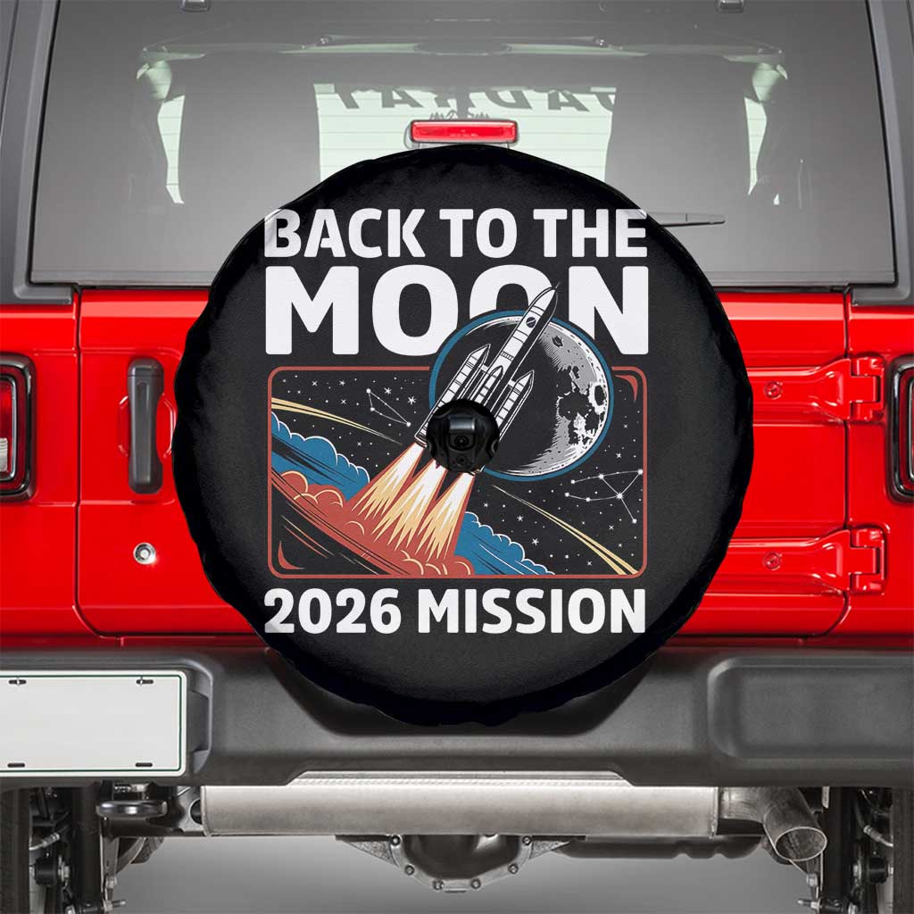 Back to the Moon 2026 Mission Spare Tire Cover Retro Rocket Launch Lunar Orbit Space Enthusiasts