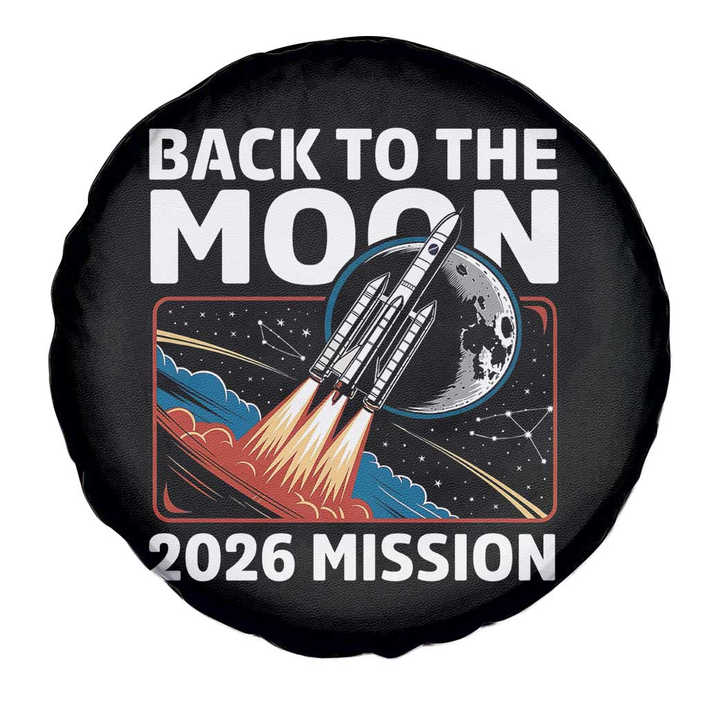 Back to the Moon 2026 Mission Spare Tire Cover Retro Rocket Launch Lunar Orbit Space Enthusiasts