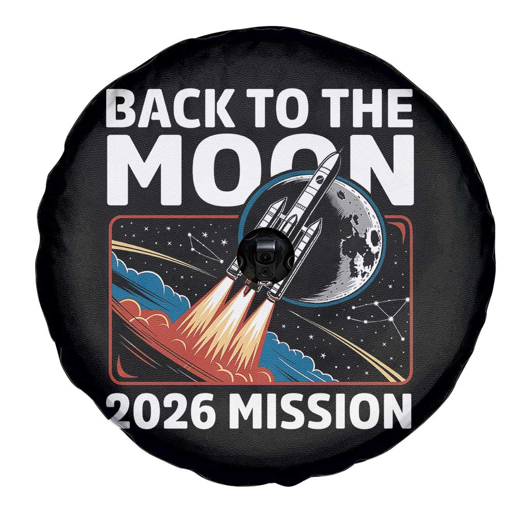 Back to the Moon 2026 Mission Spare Tire Cover Retro Rocket Launch Lunar Orbit Space Enthusiasts