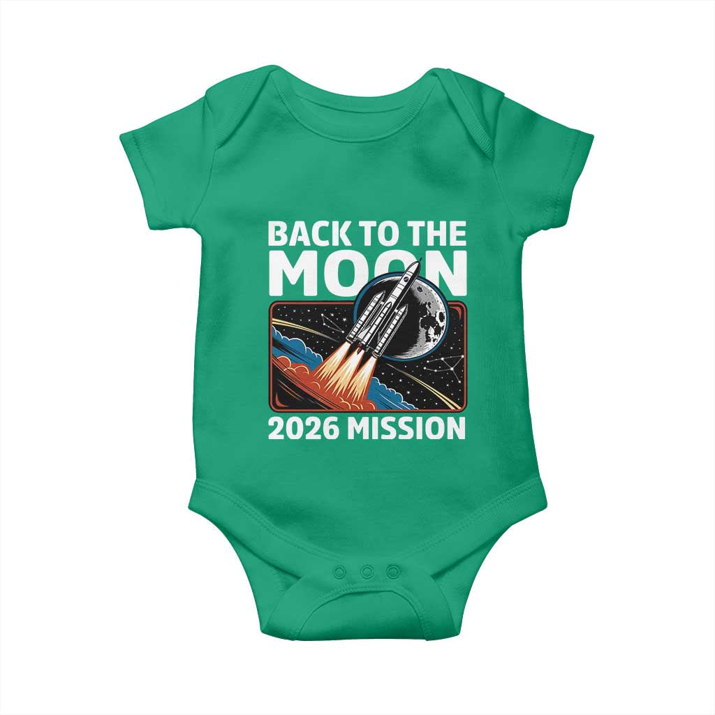 Back to the Moon 2026 Mission Baby Onesie Retro Rocket Launch Lunar Orbit Space Enthusiasts