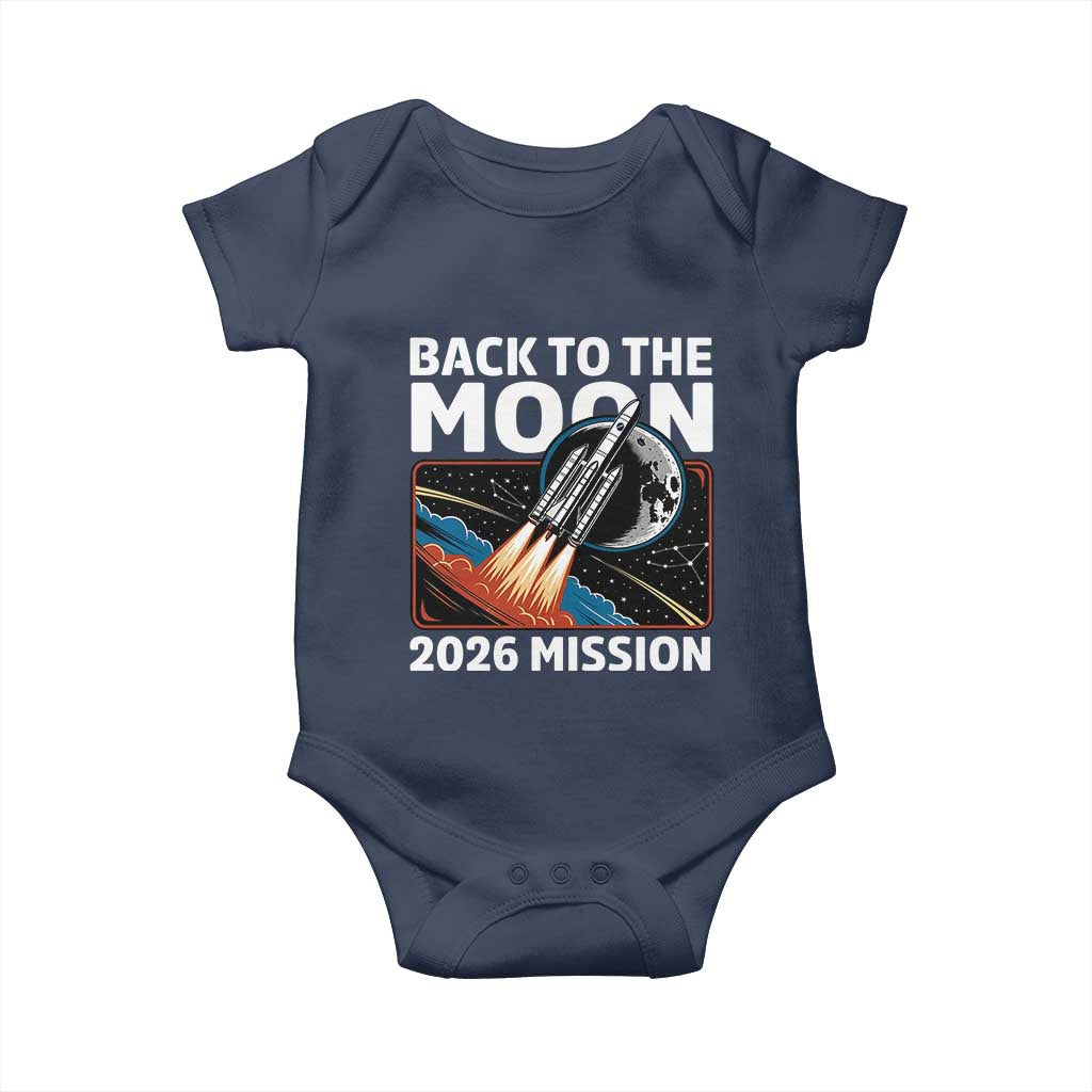 Back to the Moon 2026 Mission Baby Onesie Retro Rocket Launch Lunar Orbit Space Enthusiasts