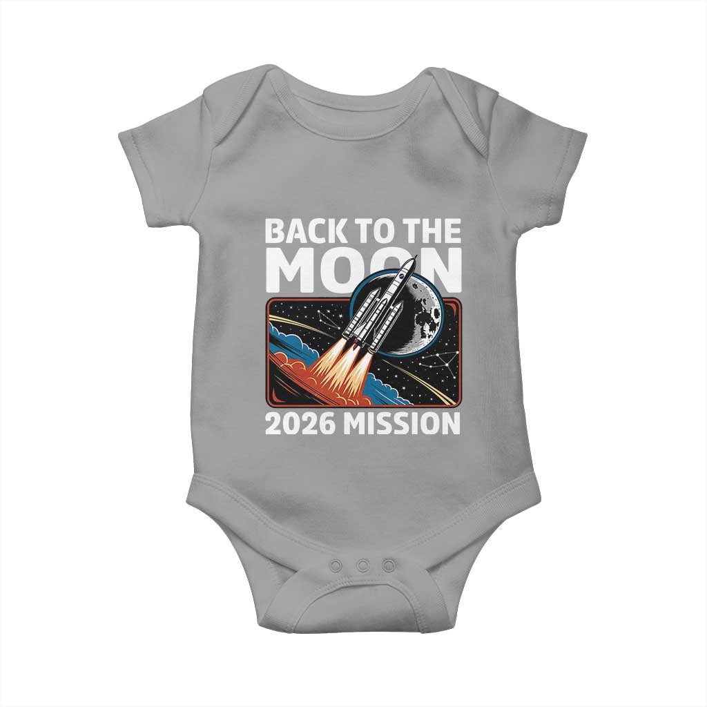 Back to the Moon 2026 Mission Baby Onesie Retro Rocket Launch Lunar Orbit Space Enthusiasts