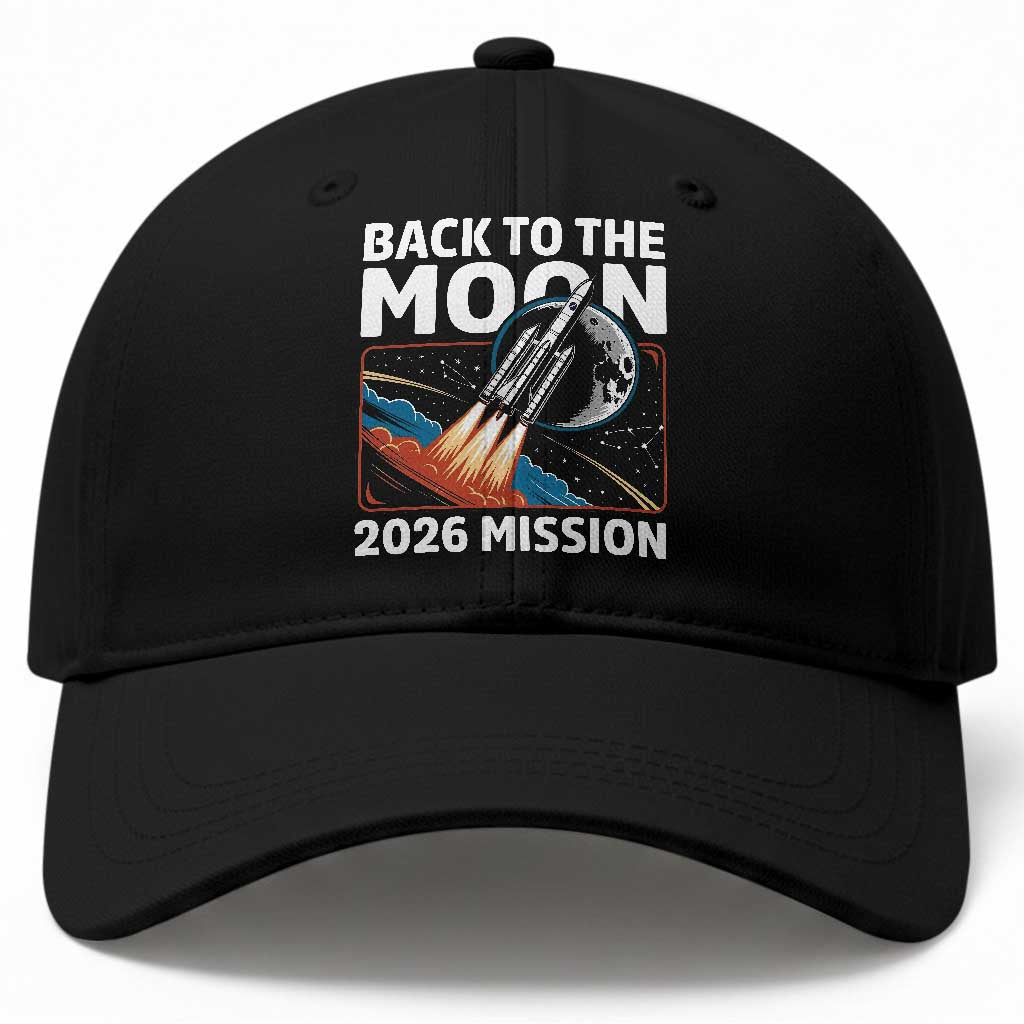 Back to the Moon 2026 Mission Baseball Cap Retro Rocket Launch Lunar Orbit Space Enthusiasts