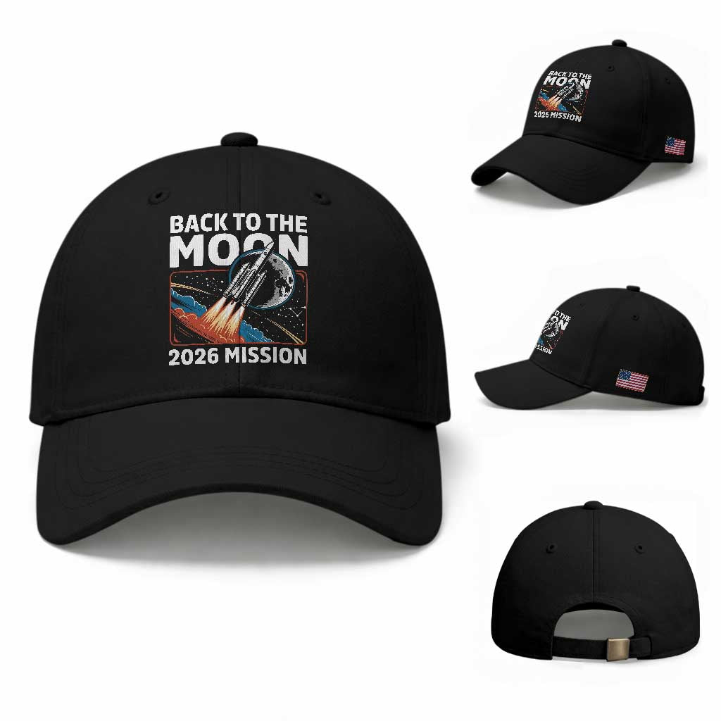 Back to the Moon 2026 Mission Baseball Cap Retro Rocket Launch Lunar Orbit Space Enthusiasts
