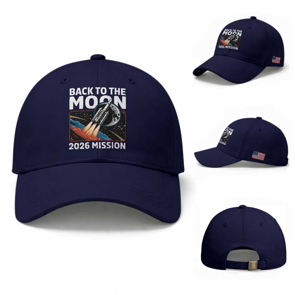 Back to the Moon 2026 Mission Baseball Cap Retro Rocket Launch Lunar Orbit Space Enthusiasts