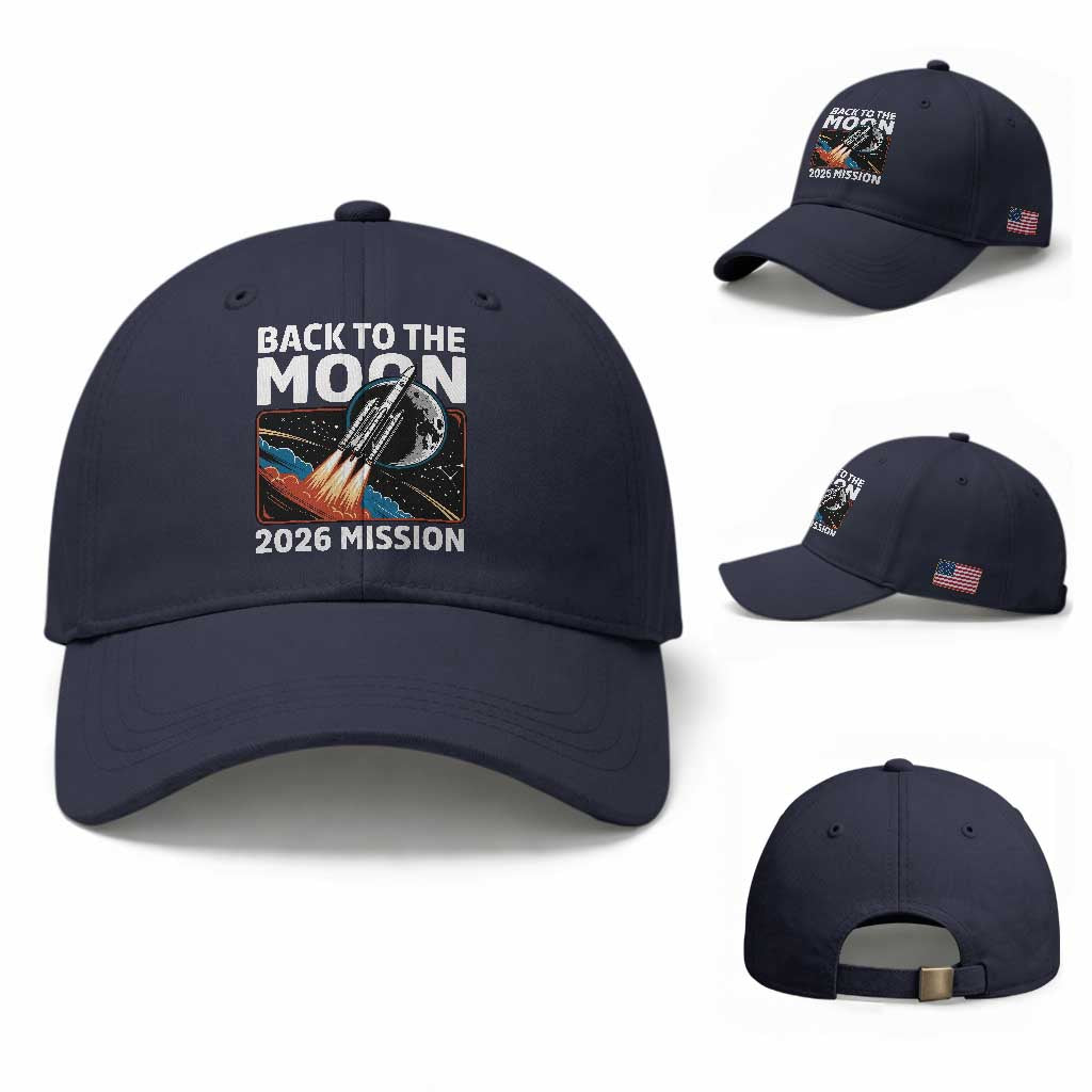 Back to the Moon 2026 Mission Baseball Cap Retro Rocket Launch Lunar Orbit Space Enthusiasts