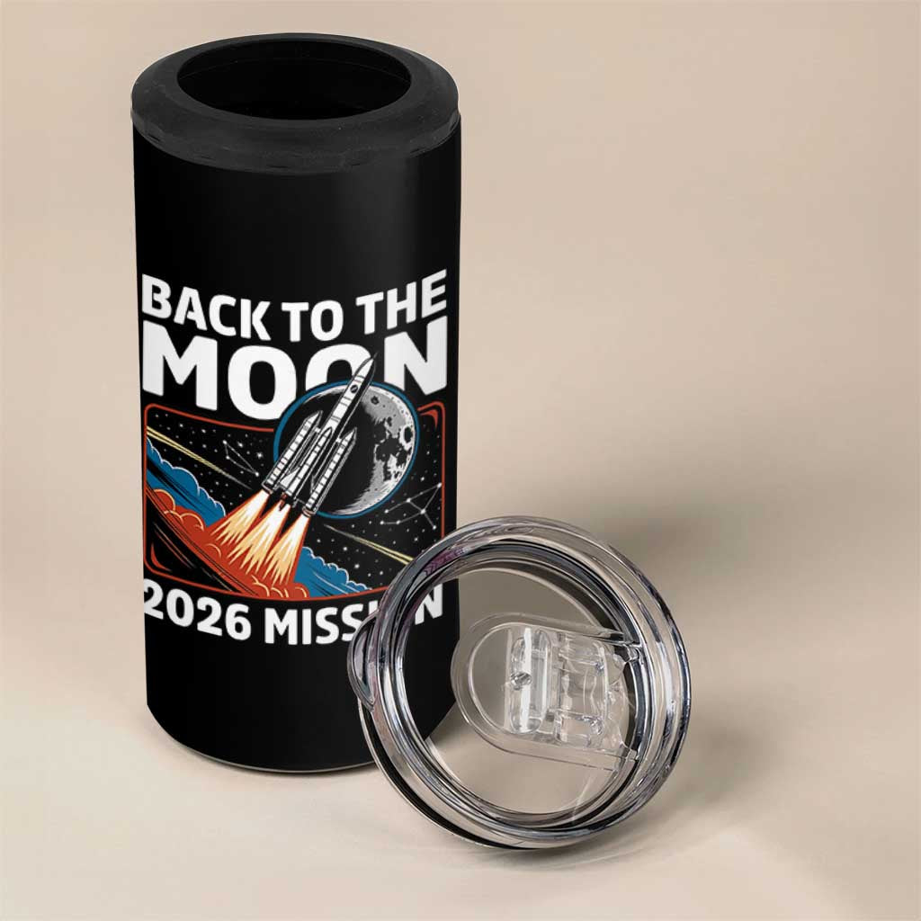 Back to the Moon 2026 Mission 4 in 1 Can Cooler Tumbler Retro Rocket Launch Lunar Orbit Space Enthusiasts