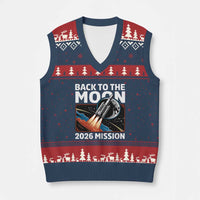 Back to the Moon 2026 Mission V-Neck Knit Sweater Vest Retro Rocket Launch Lunar Orbit Space Enthusiasts