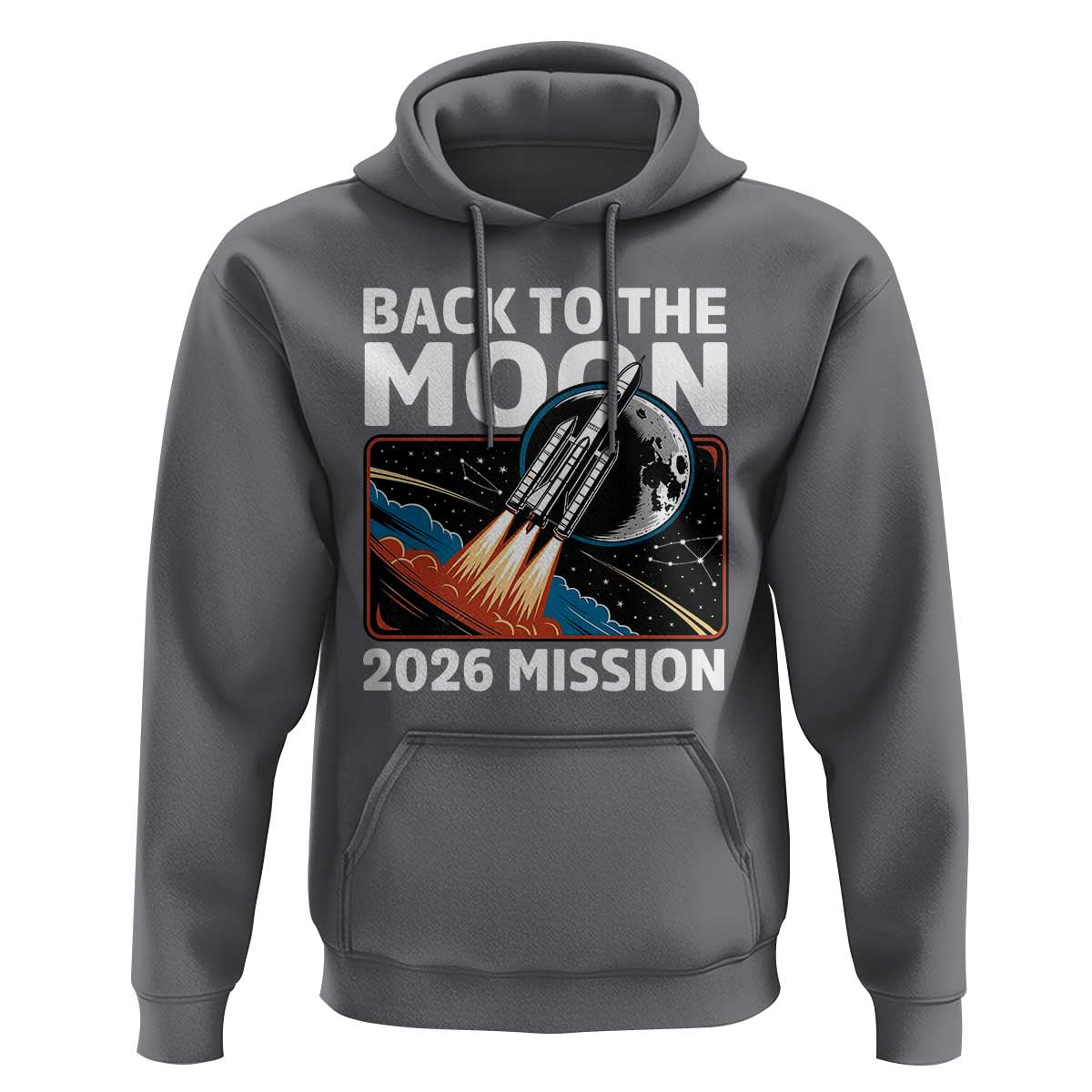 Back to the Moon 2026 Mission Hoodie Retro Rocket Launch Lunar Orbit Space Enthusiasts