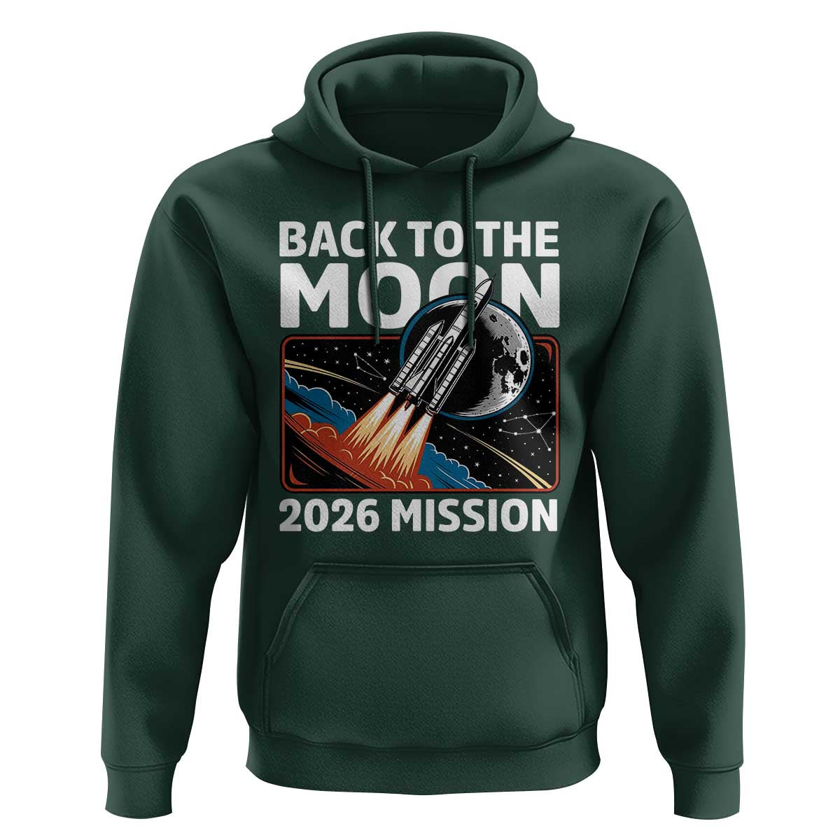 Back to the Moon 2026 Mission Hoodie Retro Rocket Launch Lunar Orbit Space Enthusiasts