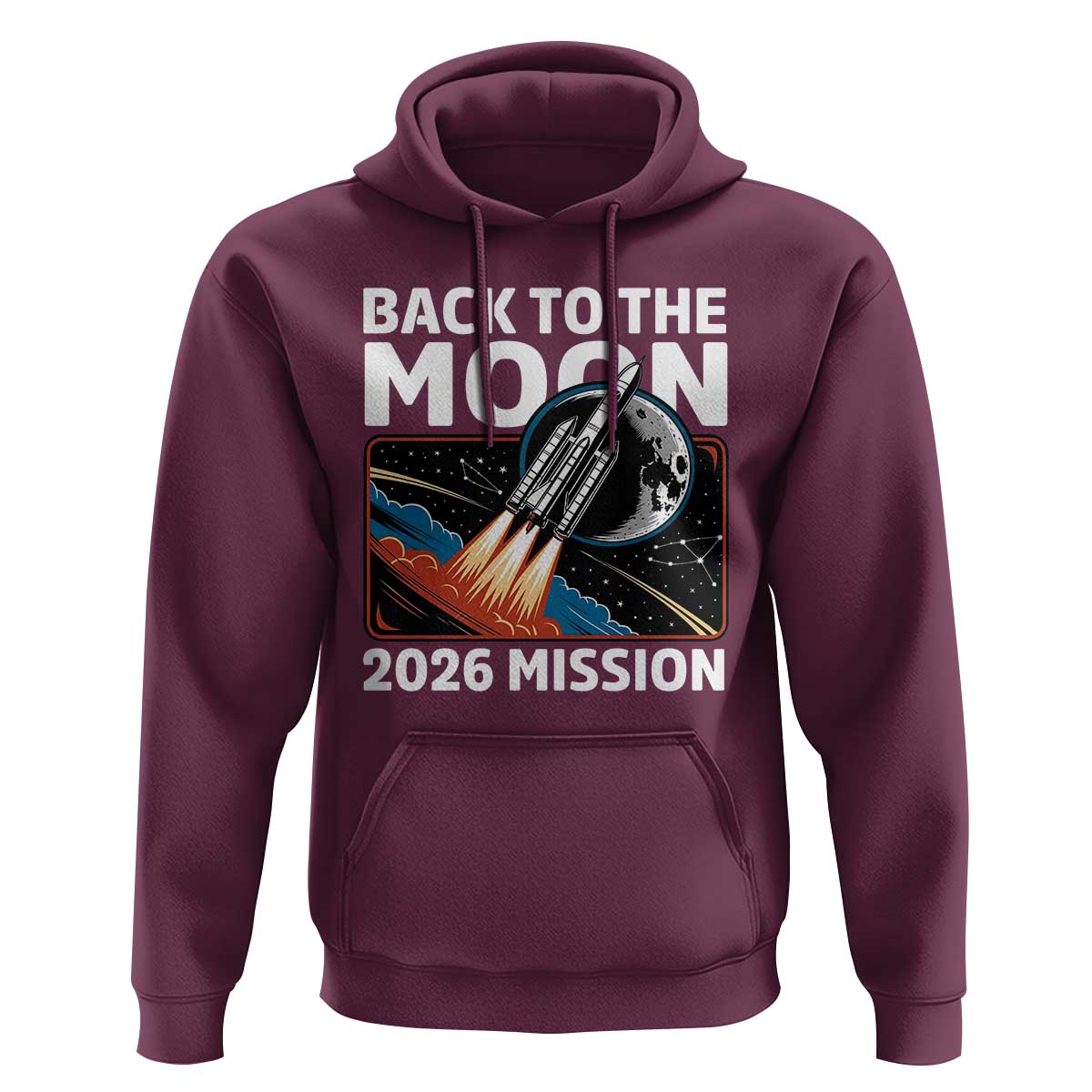 Back to the Moon 2026 Mission Hoodie Retro Rocket Launch Lunar Orbit Space Enthusiasts