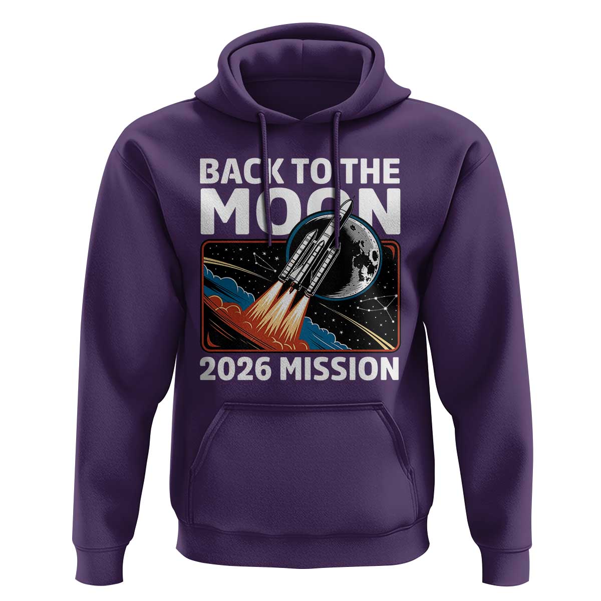Back to the Moon 2026 Mission Hoodie Retro Rocket Launch Lunar Orbit Space Enthusiasts