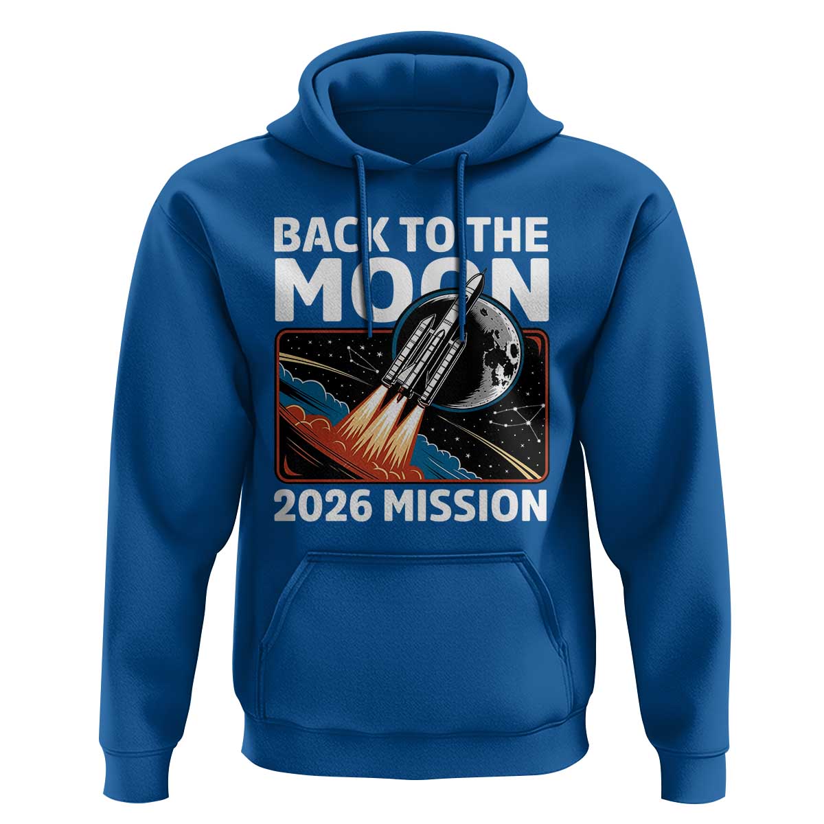 Back to the Moon 2026 Mission Hoodie Retro Rocket Launch Lunar Orbit Space Enthusiasts