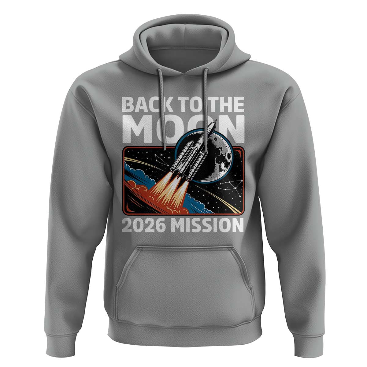 Back to the Moon 2026 Mission Hoodie Retro Rocket Launch Lunar Orbit Space Enthusiasts