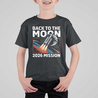 Back to the Moon 2026 Mission T Shirt For Kid Retro Rocket Launch Lunar Orbit Space Enthusiasts