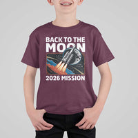 Back to the Moon 2026 Mission T Shirt For Kid Retro Rocket Launch Lunar Orbit Space Enthusiasts