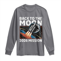 Back to the Moon 2026 Mission Long Sleeve Shirt Retro Rocket Launch Lunar Orbit Space Enthusiasts