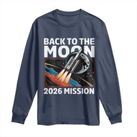 Back to the Moon 2026 Mission Long Sleeve Shirt Retro Rocket Launch Lunar Orbit Space Enthusiasts