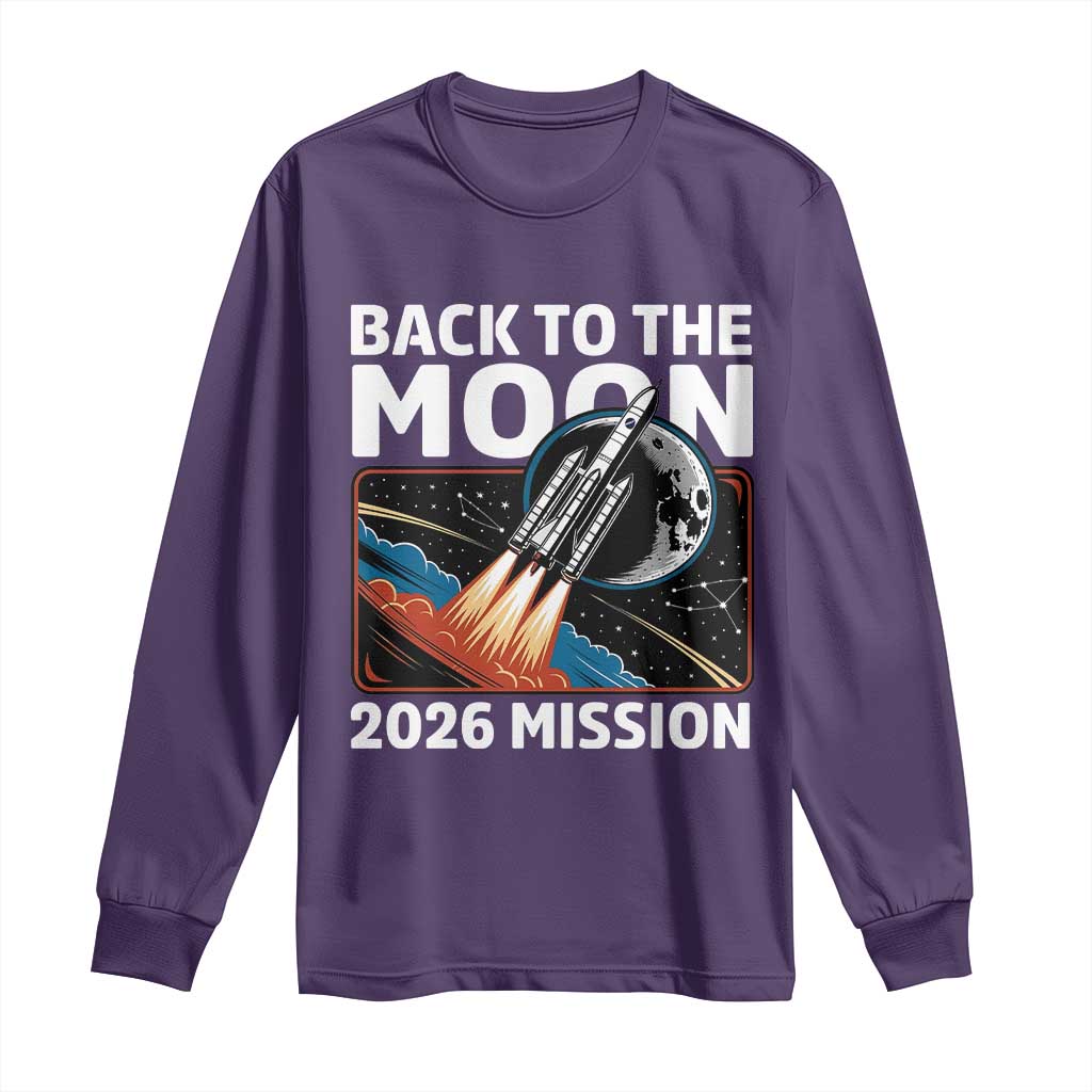 Back to the Moon 2026 Mission Long Sleeve Shirt Retro Rocket Launch Lunar Orbit Space Enthusiasts