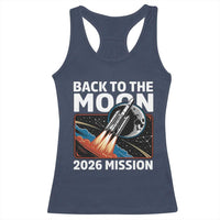 Back to the Moon 2026 Mission Racerback Tank Top Retro Rocket Launch Lunar Orbit Space Enthusiasts
