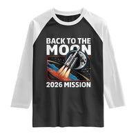 Back to the Moon 2026 Mission Raglan Shirt Retro Rocket Launch Lunar Orbit Space Enthusiasts