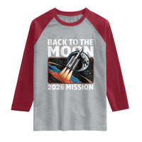 Back to the Moon 2026 Mission Raglan Shirt Retro Rocket Launch Lunar Orbit Space Enthusiasts