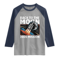 Back to the Moon 2026 Mission Raglan Shirt Retro Rocket Launch Lunar Orbit Space Enthusiasts