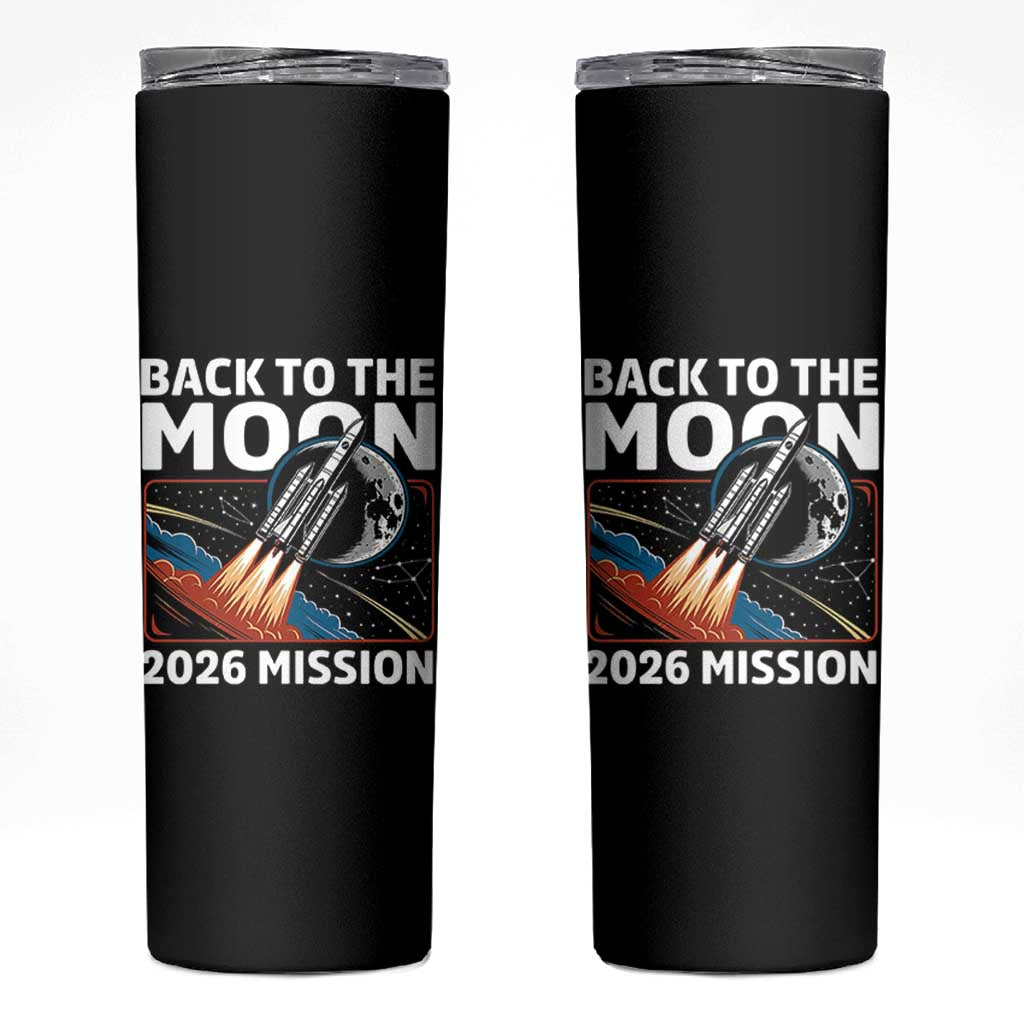 Back to the Moon 2026 Mission Skinny Tumbler Retro Rocket Launch Lunar Orbit Space Enthusiasts