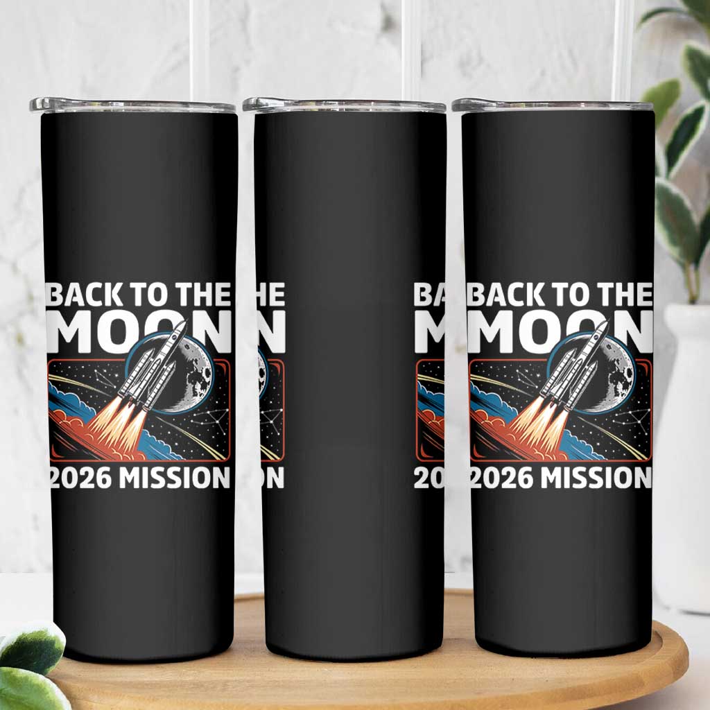 Back to the Moon 2026 Mission Skinny Tumbler Retro Rocket Launch Lunar Orbit Space Enthusiasts