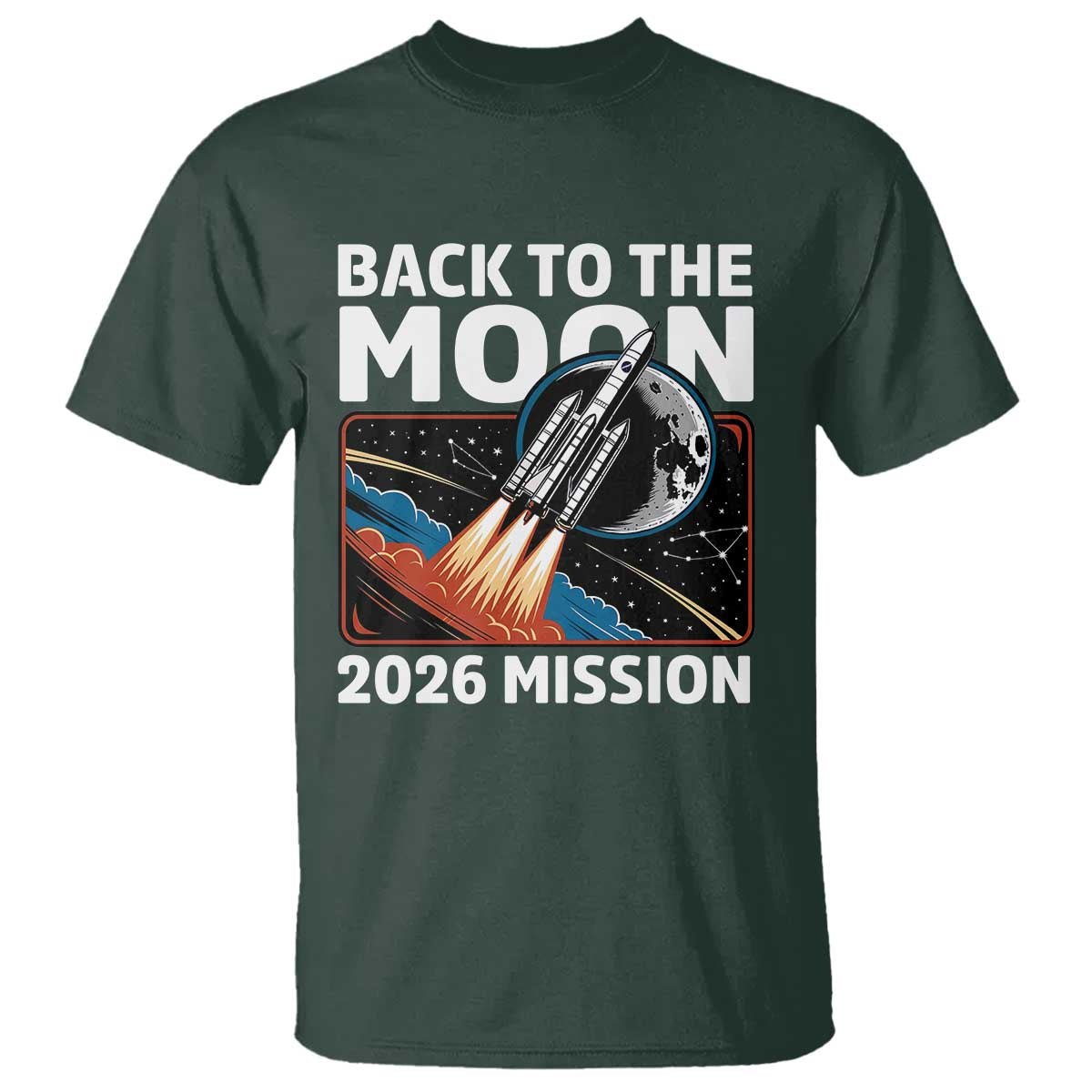 Back to the Moon 2026 Mission T Shirt Retro Rocket Launch Lunar Orbit Space Enthusiasts