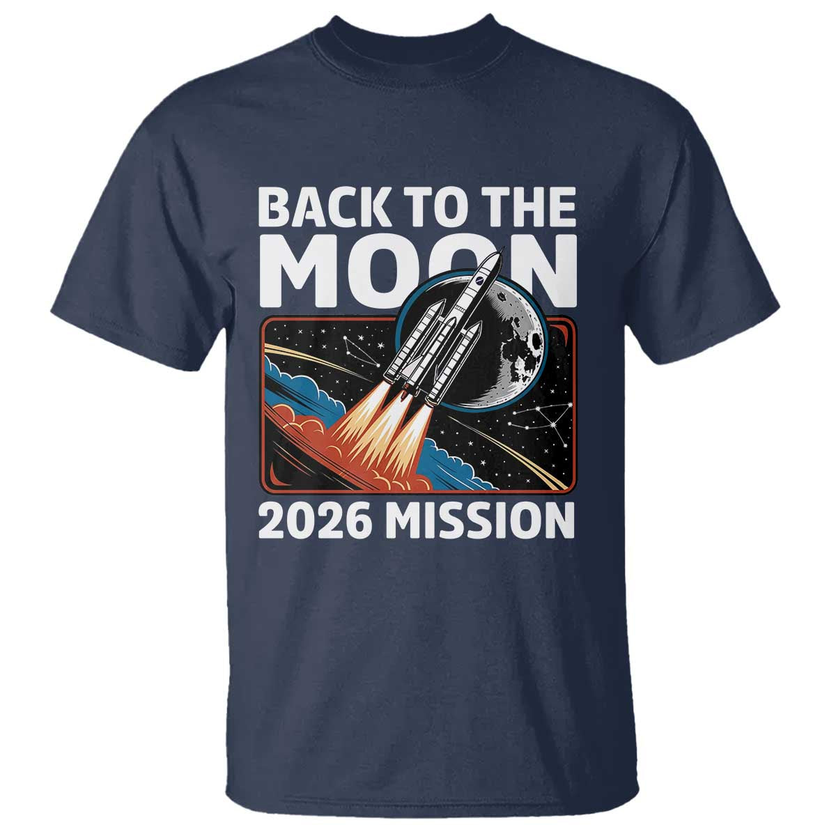 Back to the Moon 2026 Mission T Shirt Retro Rocket Launch Lunar Orbit Space Enthusiasts
