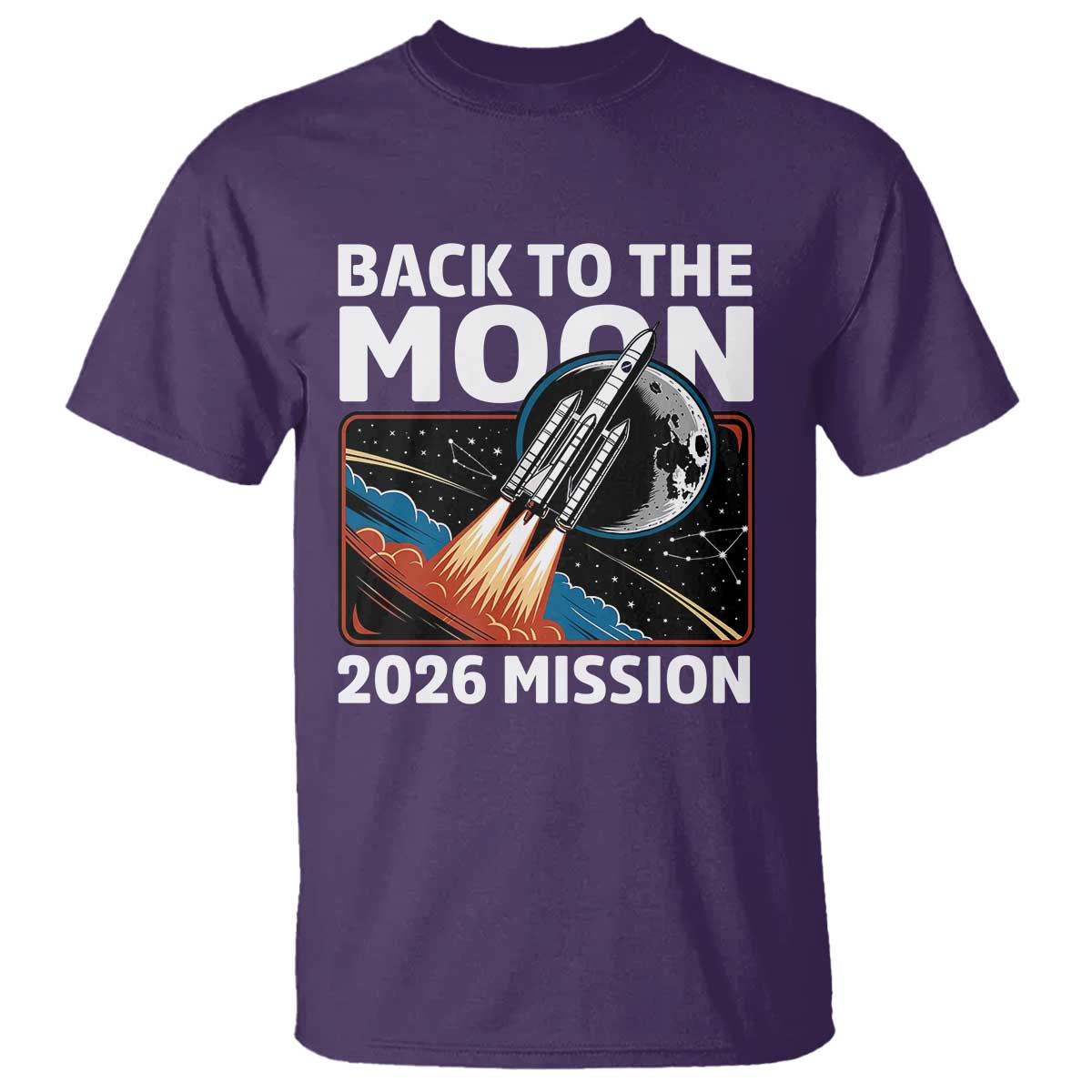 Back to the Moon 2026 Mission T Shirt Retro Rocket Launch Lunar Orbit Space Enthusiasts
