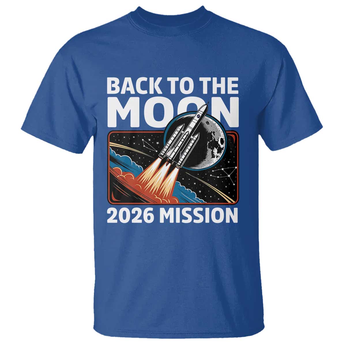 Back to the Moon 2026 Mission T Shirt Retro Rocket Launch Lunar Orbit Space Enthusiasts