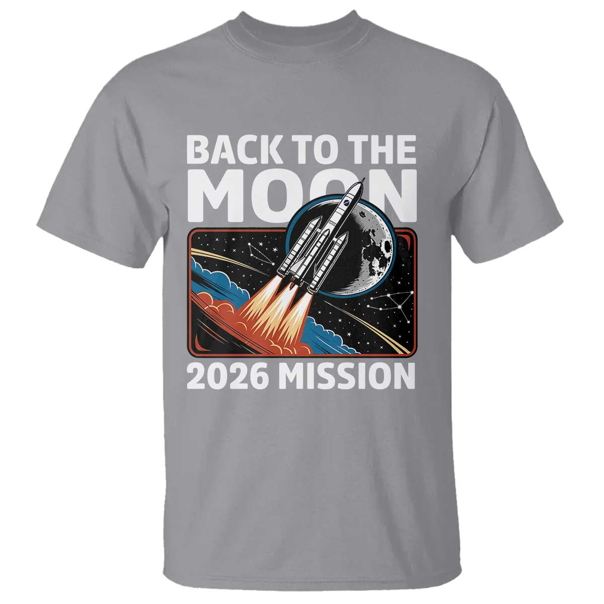 Back to the Moon 2026 Mission T Shirt Retro Rocket Launch Lunar Orbit Space Enthusiasts