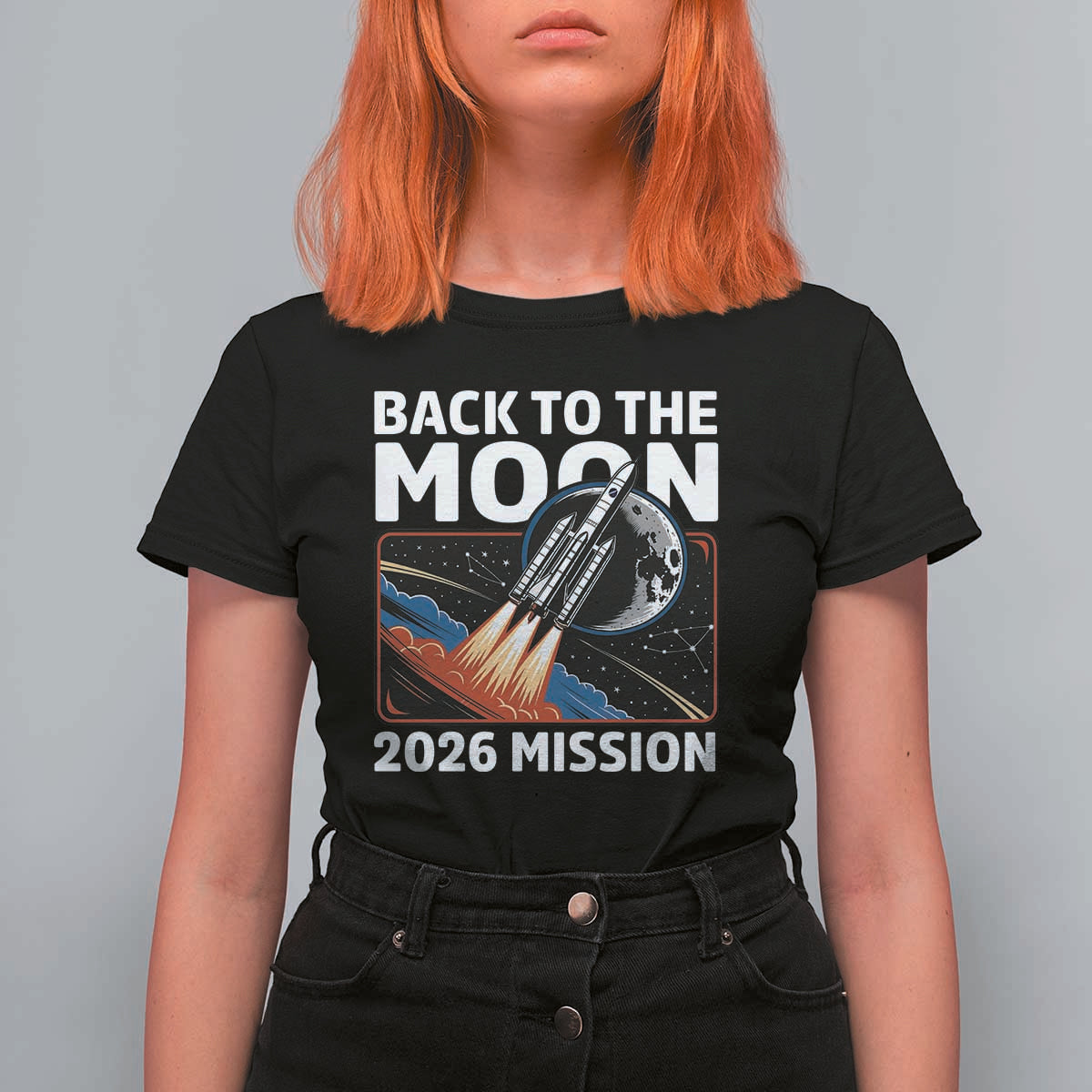 Back to the Moon 2026 Mission T Shirt For Women Retro Rocket Launch Lunar Orbit Space Enthusiasts
